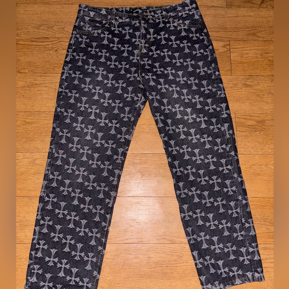 Chrome Grey Washed Patterned Men's Jeans
